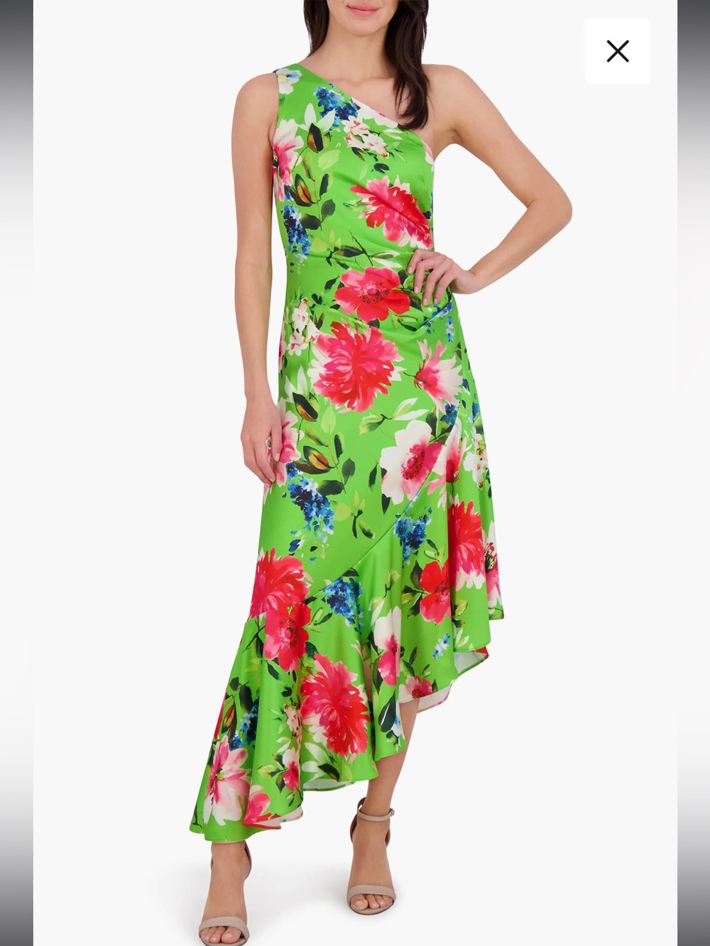 NWT Eliza J Sz 8 One Shoulder Floral Asymmetric Satin Cocktail Dress Ret $198!